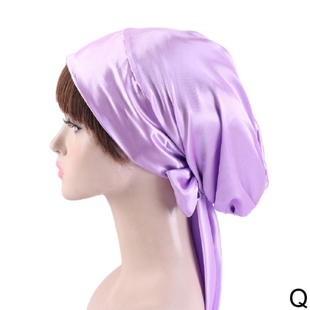 Soft Silk Women Night Sleep Shower Cap Adjustable Ladies Long Hair Care Bonnet Headwrap Hat Durag Soft Satin Hats Accessories: Q
