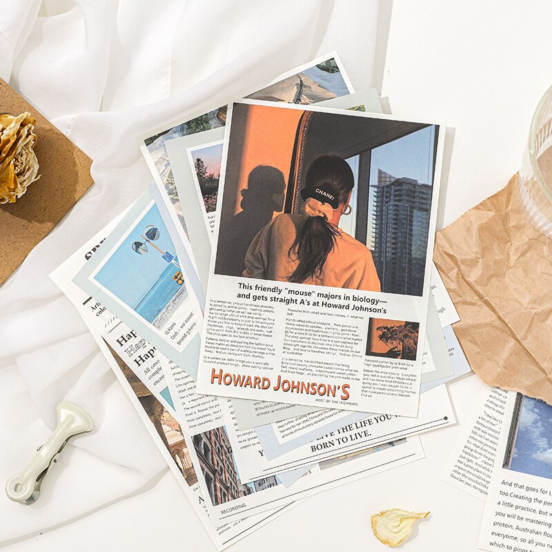 Yoofun 50pcs Material Paper Book Junk Journal Planner Background Paper Magazine Clipbook Craft Paper DIY Scrapbooking