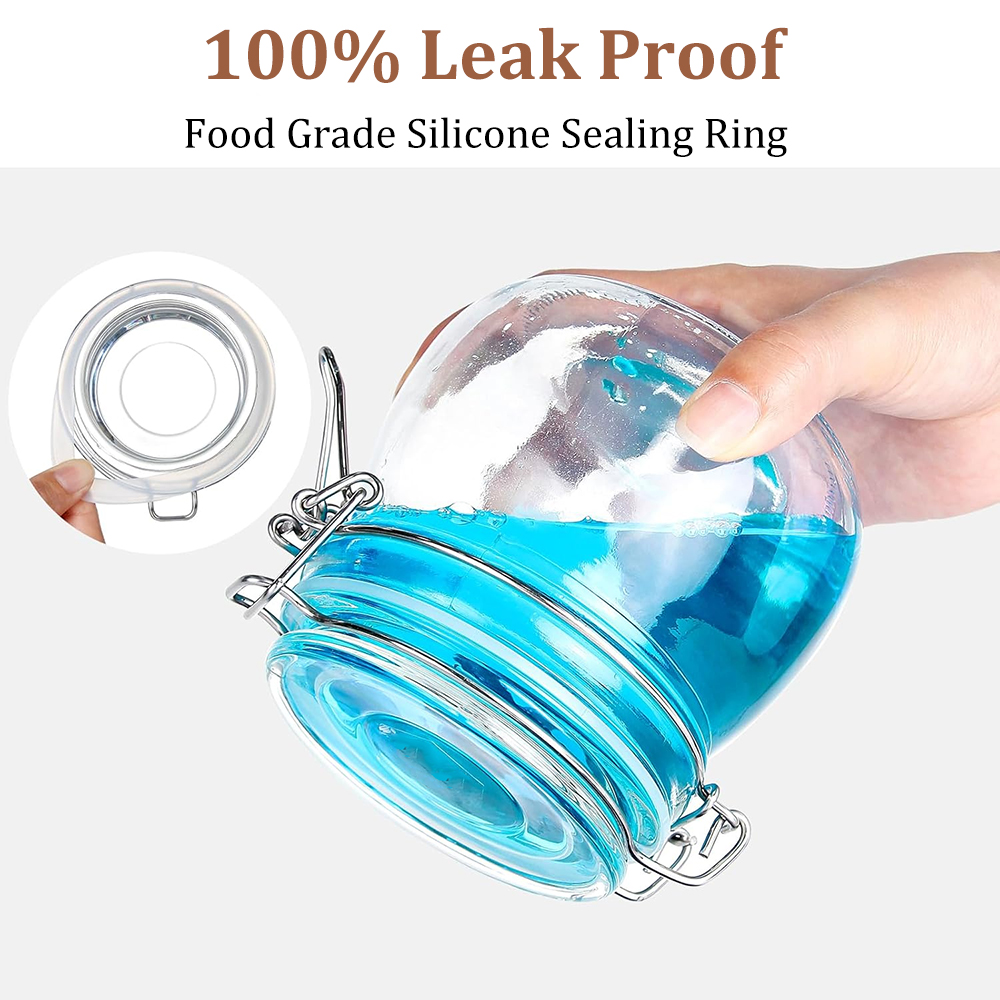 Bocaux en verre transparent avec couvercles articulés hermétiques et joint en caoutchouc anti-fuite, conteneurs en verre de stockage à bouche large de 380/500/750/1000ml