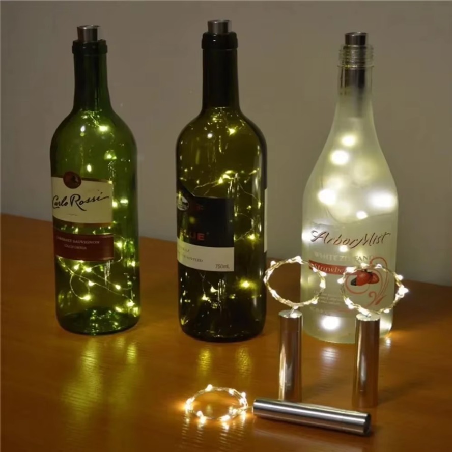 1/2/3M LED botella de vino corcho luz estrellada cadena batería fuente de alimentación para Festival decoración navideña alambre de cobre luz nocturna