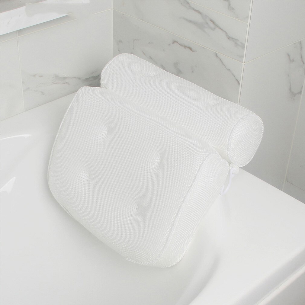 Foam Kussen Bad Head Rest Spa Neck Rugkussen Met 6 Zuignappen Badkamer: WHITE