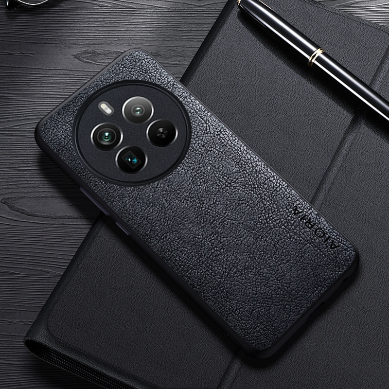 Hülle für realme 12 pro+ schlichte luxus-leder-business-hülle für realme 12+ : Plastik / Schwarz