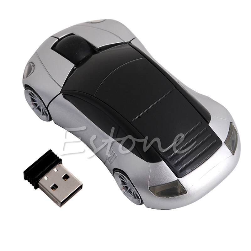 2.4G 1600DPI Mouse USB Receiver Wireless LED Light Car Shape Optical Mice: Silver
