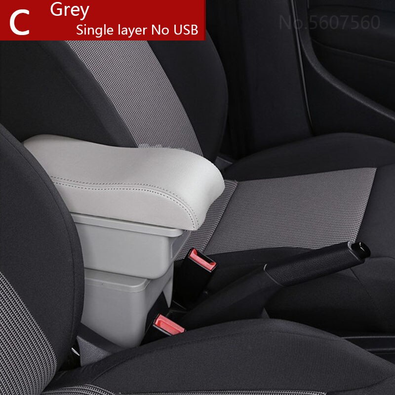 Für Ford Fest Armlehne Kasten Innen Teile spezielle nachrüsten teile Auto Armlehne Zentrum Speicher Kasten mit USB LED licht: C5 grau Nein USB