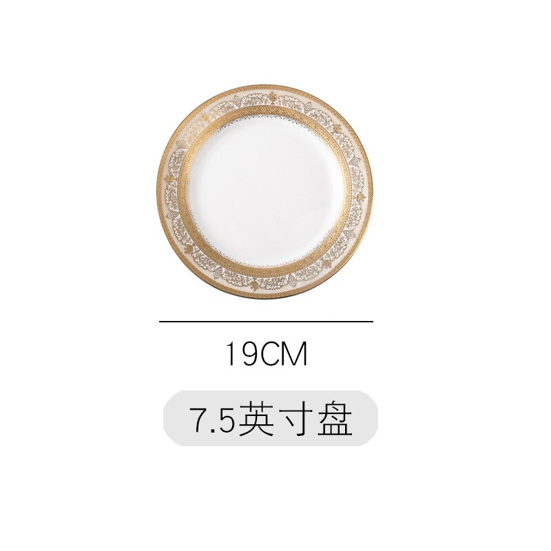 Vaisselle or bord assiette ensemble de luxe cuisine en céramique Restaurant placement nordique Style Steak Western pâtes assiettes Plates: 7.5-inch plate D