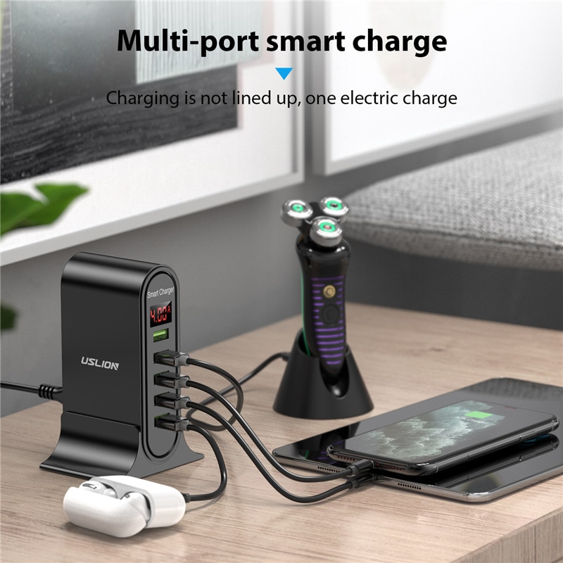 USLION 5 Port USB Ladegerät HUB Multi USB Ladestation Dock Desktop Wand Hause Led-anzeige Universal Neue Ladegeräte EU UNS UK Stecker