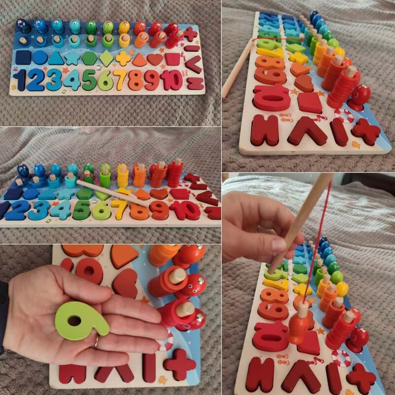 Giocattoli Montessori bambini educativi in legno pesca matematica conteggio geometria giocattolo per bambini regali di festa