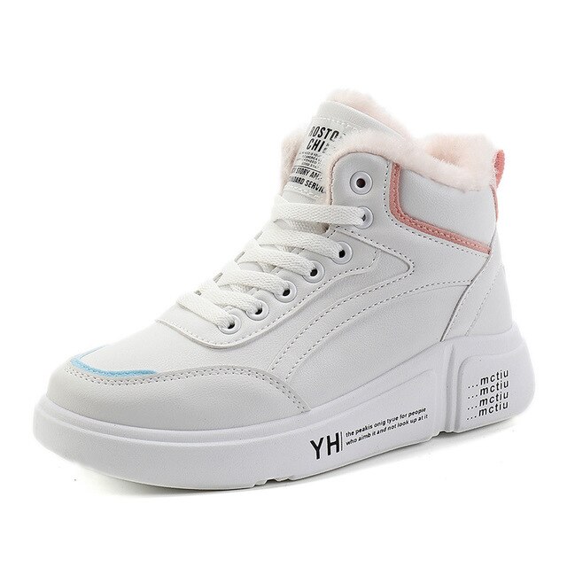 Vinter kvinder sneakers pelssko kvinde hvid varme ankel snestøvler dame platform fritidssko str. 40 ab734: Lyserød / 6.5