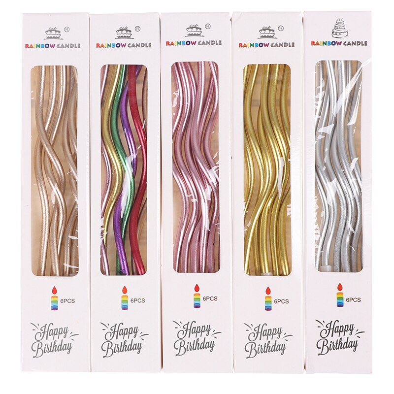 6/10PCS Threaded Candle Curved Cake Candle Long Curving Cake Safe Flames Kids Birthday Cake Romantic Decorations 1box