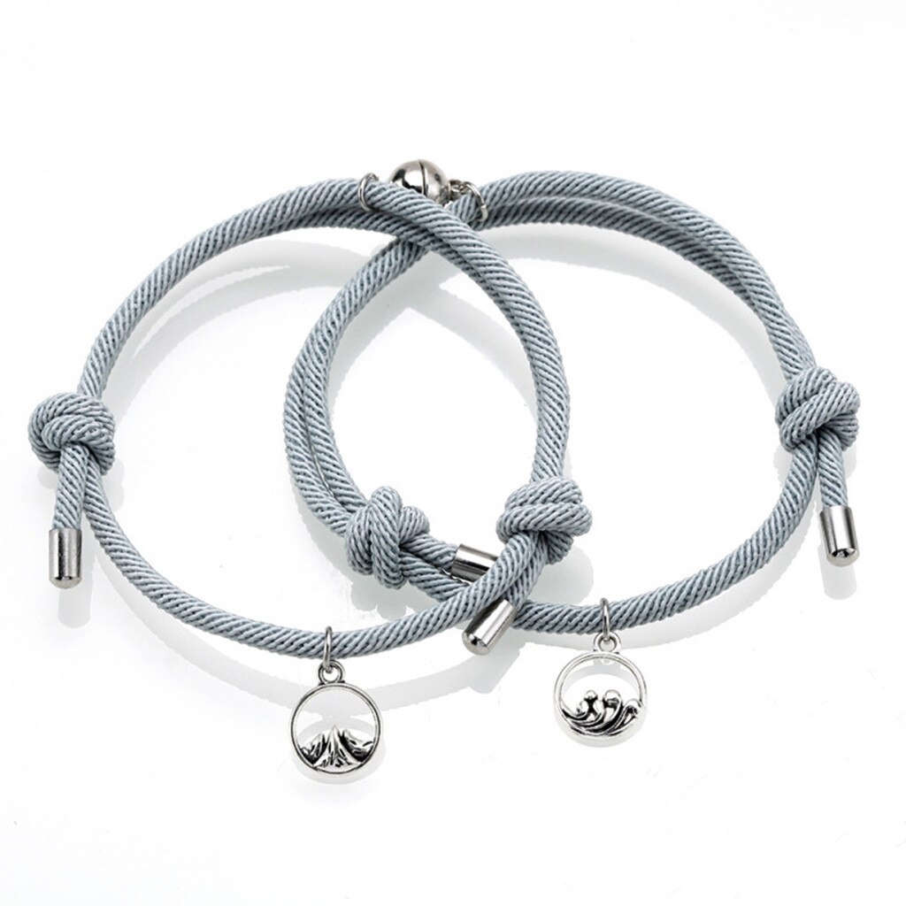 2pcs Couple Magnet Attract Each Other Personality Couple Bracelet Men and Women Charm Girl Bracelet Jewelry Lover: Gray