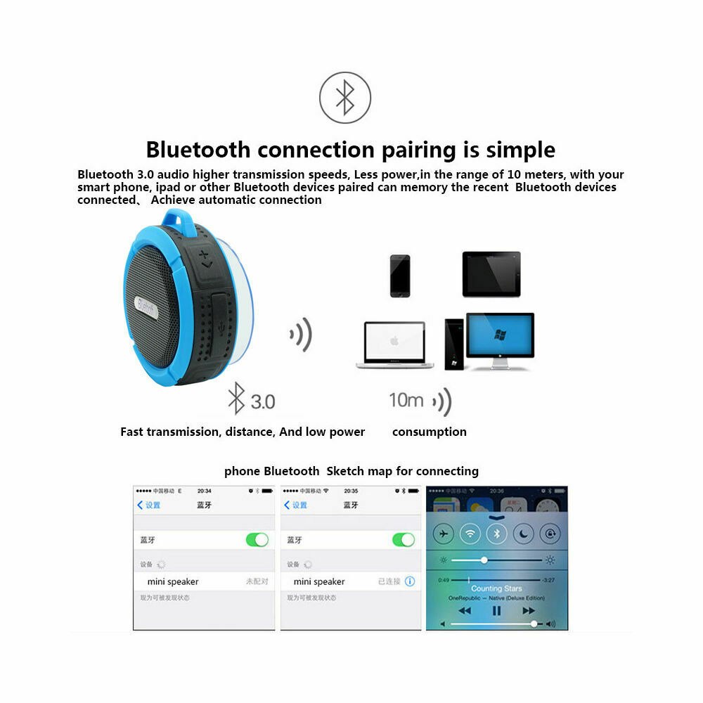 Bluetooth wireless shower speaker Portable hands-free music microphone For Shower, Bathroom, Car, Bike,Beach & Outdoor