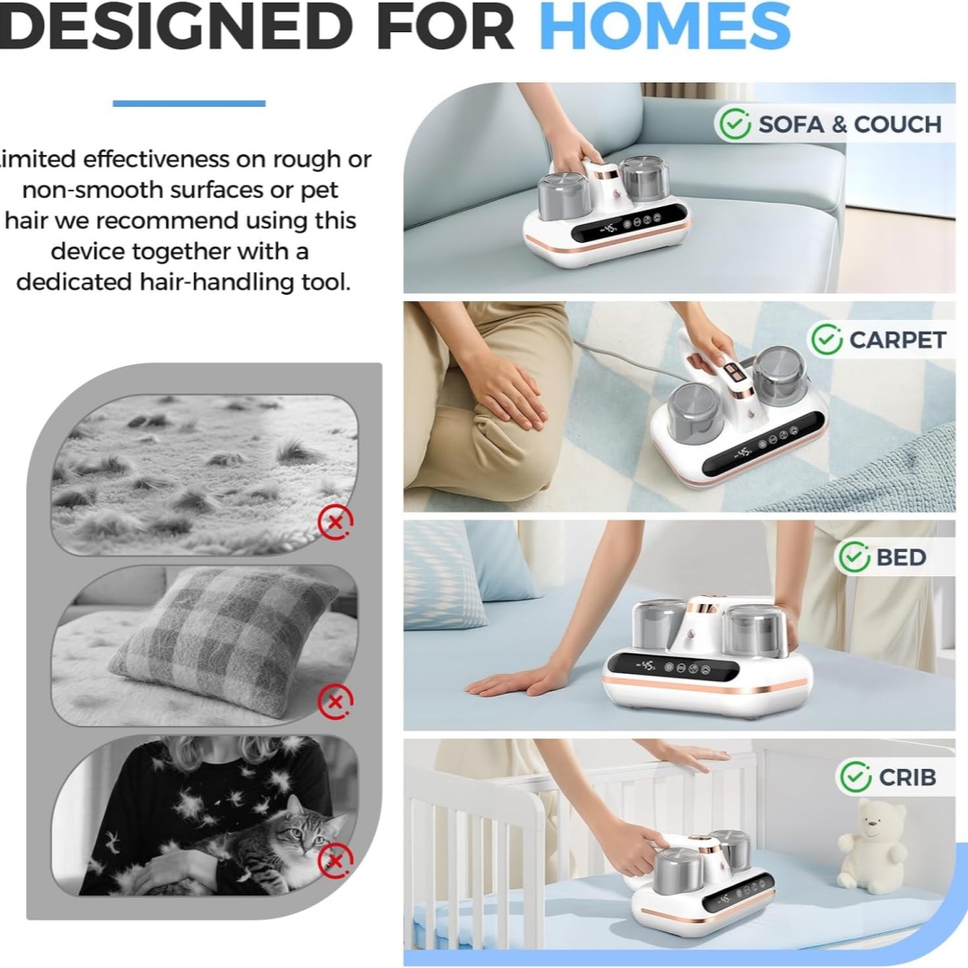 Mattress Vacuum Cleaner - 5-in-1 Cordless Bed Vacuum Cleaner, Powered by UV-C Light & Ultrasonic Technology