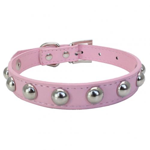 Pet Dog Collar Faux Leather Adjustable Safety Buckle Soft Kitten Neck Strap: Pink / S