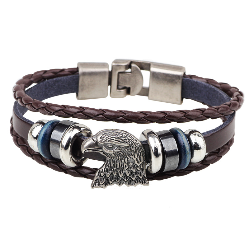 Hüfte hüpfen Jahrgang Adler Kopf Charme Armbinde Leder Multi Schicht Punk Männer Wulst Ebene Adler Armbänder Männlichen Schmuck: 2