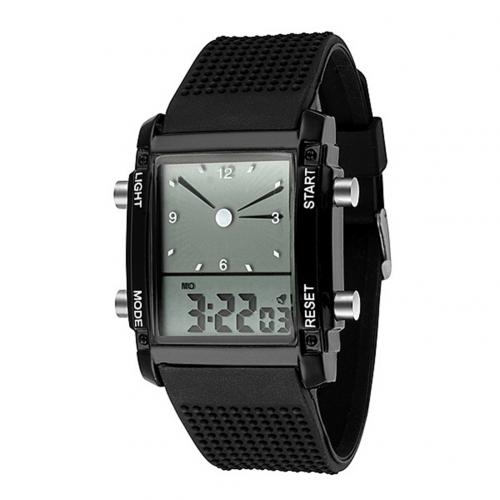 Heren dames smartwatch unisex waterdicht dual lcd chronograaf quartz sport digitaal polshorloge: Zwart