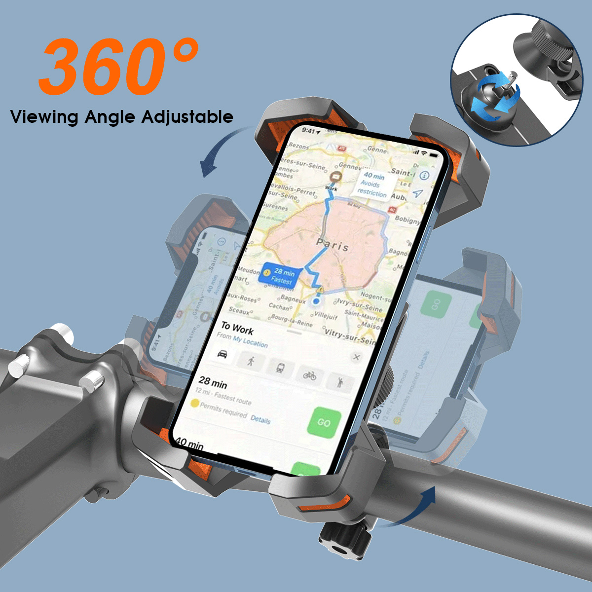 Soporte de teléfono móvil para bicicleta, soporte de teléfono para motocicleta, antivibración, ajustable, navegación