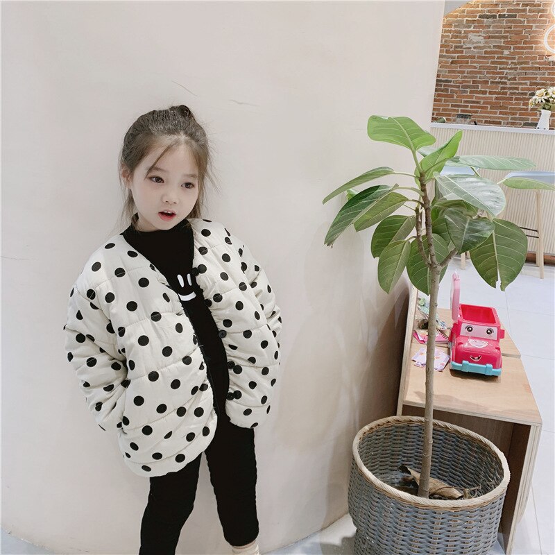Children's Down Jackets Winter Toddler Girl Polka Dot Warm Jackets Kids Parkas Toddler Girl Plus Velvet Thick Coat 2-8Y