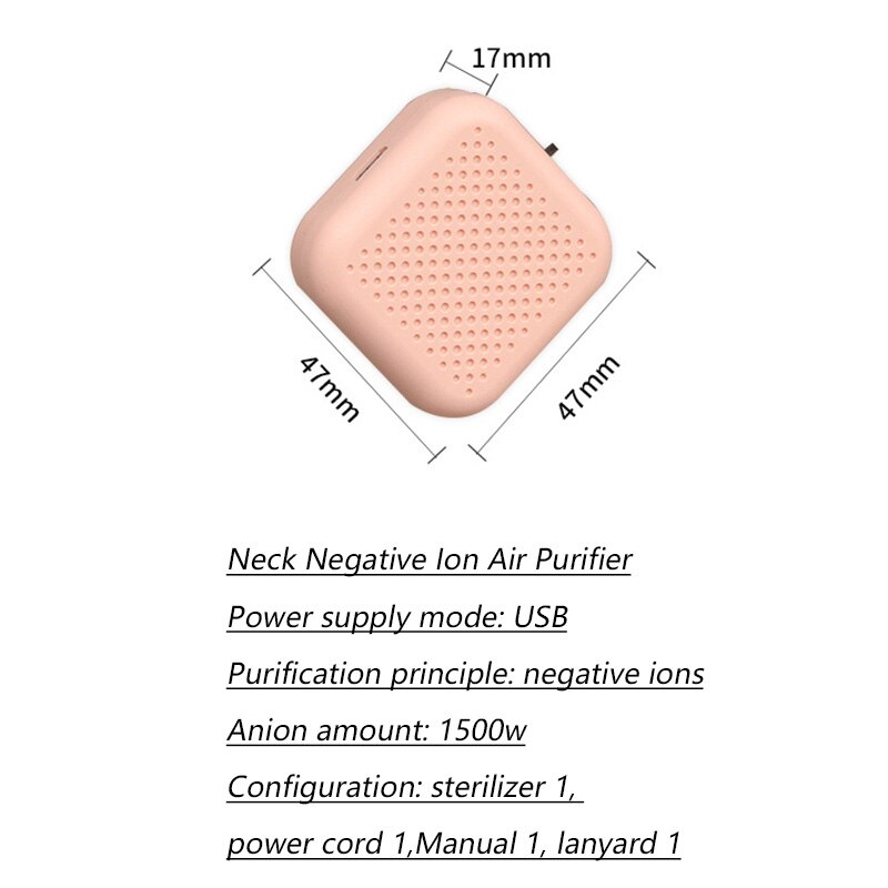 Personal Mini 15 Million Negative Ion Generator Hanging Neck Air Purifier Wearable Portable Car Oxygen Bar Home Ozone Sterilizer