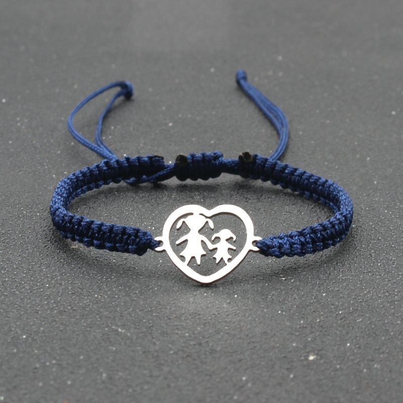 Ręcznie plecione liny bransoletka ze stali nierdzewnej w kształcie serca matka i córka uroku bransoletki dla kobiet biżuteria mankiet Pulsera: Navy