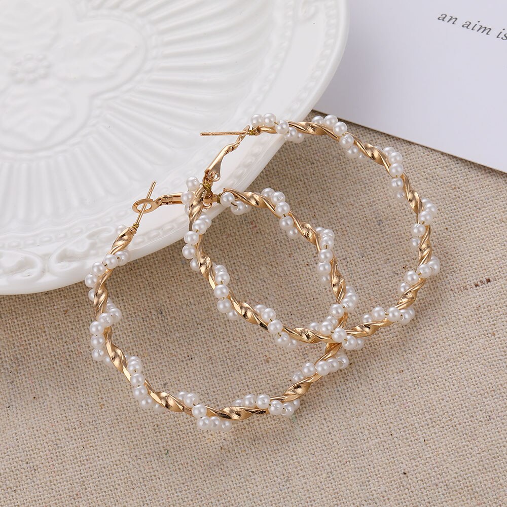 Übergröße Perle Band Ohrringe für Frauen übertreibt Perle Kreis Ohrringe Brinco ErkläSprosse Modeschmuck: Ursprünglich Titel