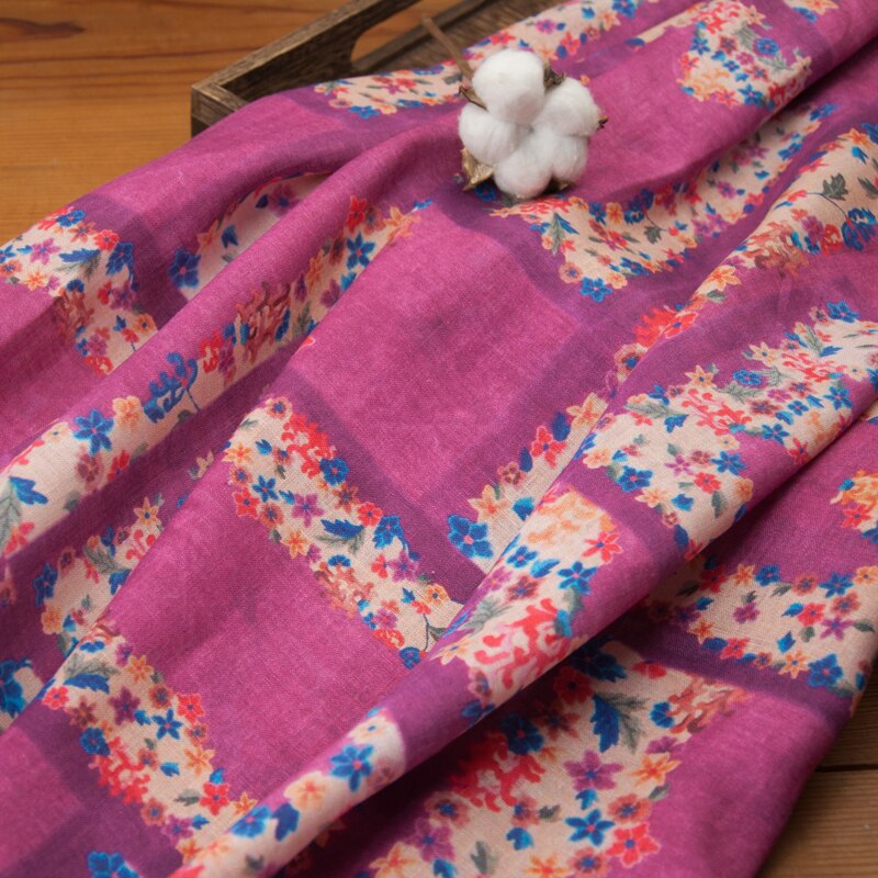 linen fabrics Multicolor floral print material High grade clothing custom robe dress fabric