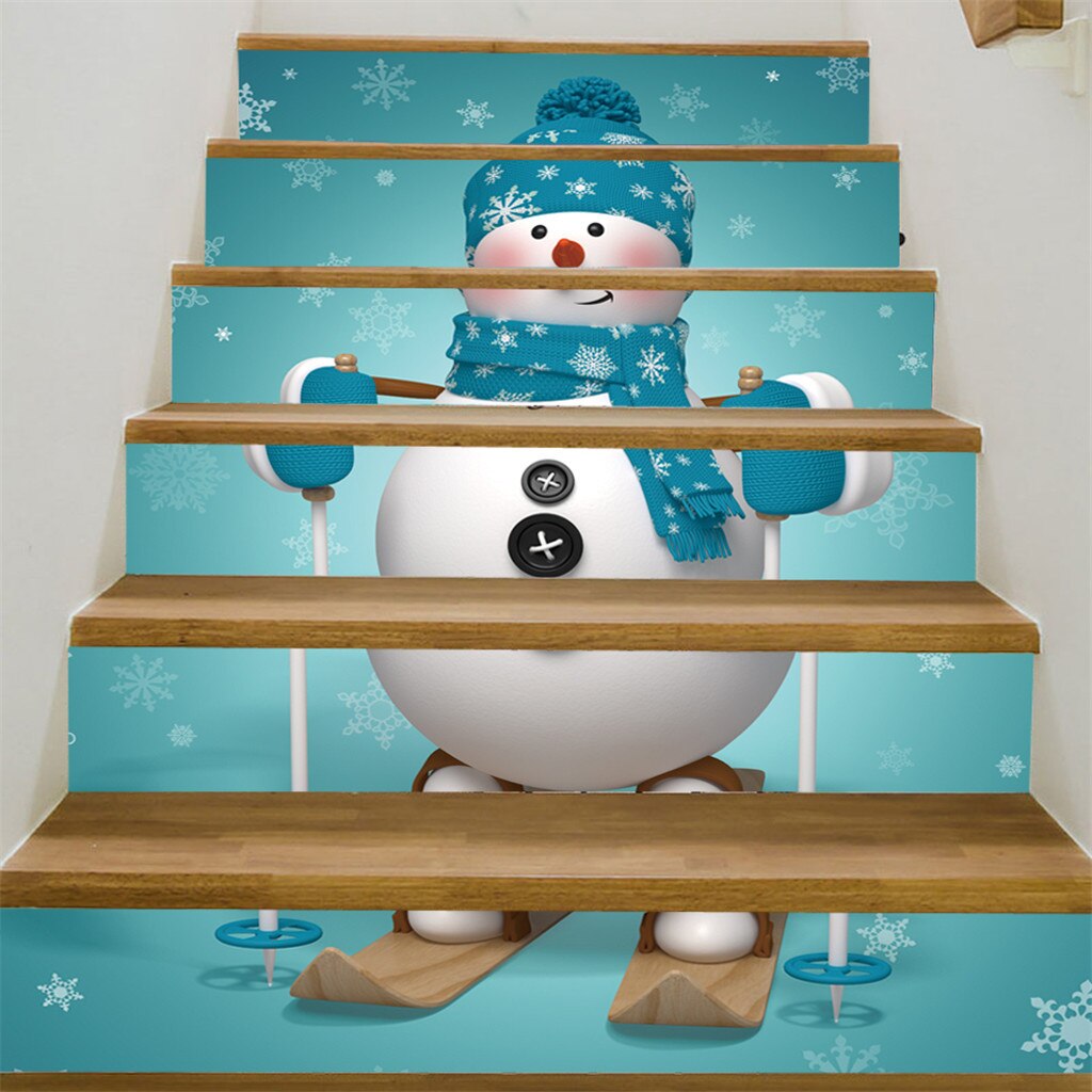 40#  jul 3d simulering trappemærkat vandtæt vægmærkat diy hjemindretning julemanden trappemærkater gulv trappestok: -en