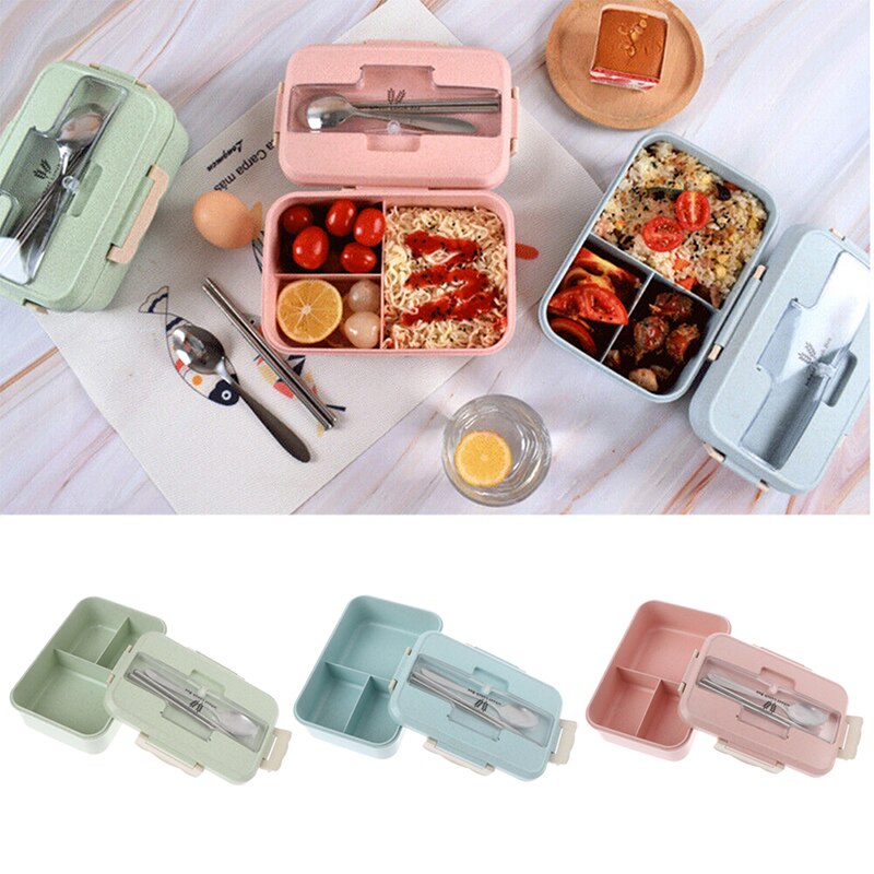 Wheat Korean Sealed Student Plastic Box for Food Lunch Box Food Container Bento Box Heated Lunchbox Kids Lunchbox Snack Straw
