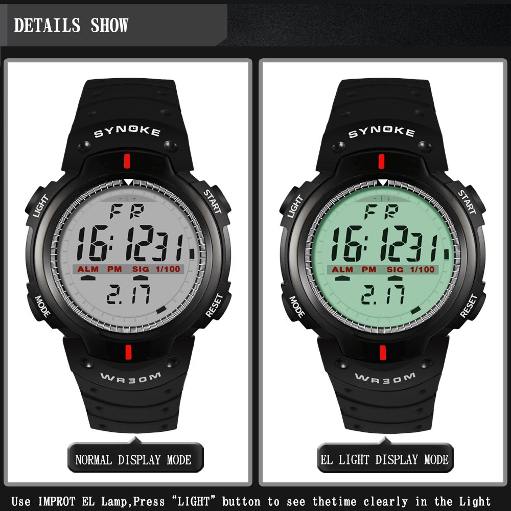 Synoke klockor herr 30m vattentät elektronisk led digital klocka herr utomhus herr sport armbandsur stoppur relojes hombre