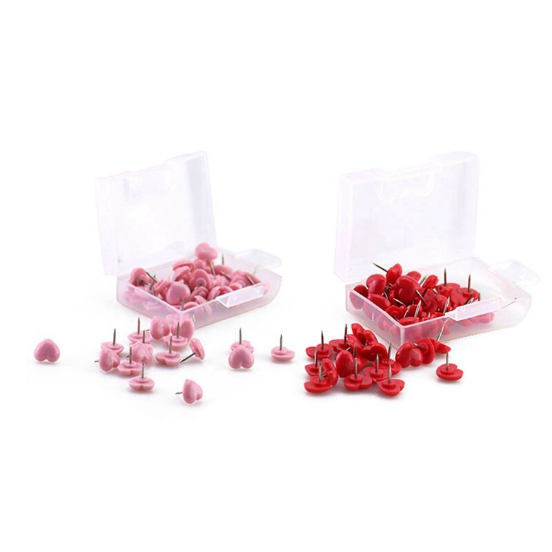 100Pcs Hart Vorm Plastic Kurk Boord Veiligheid Gekleurde Push Pins Punaise-50 Stuks Roze & H50pcs Rood: Default Title