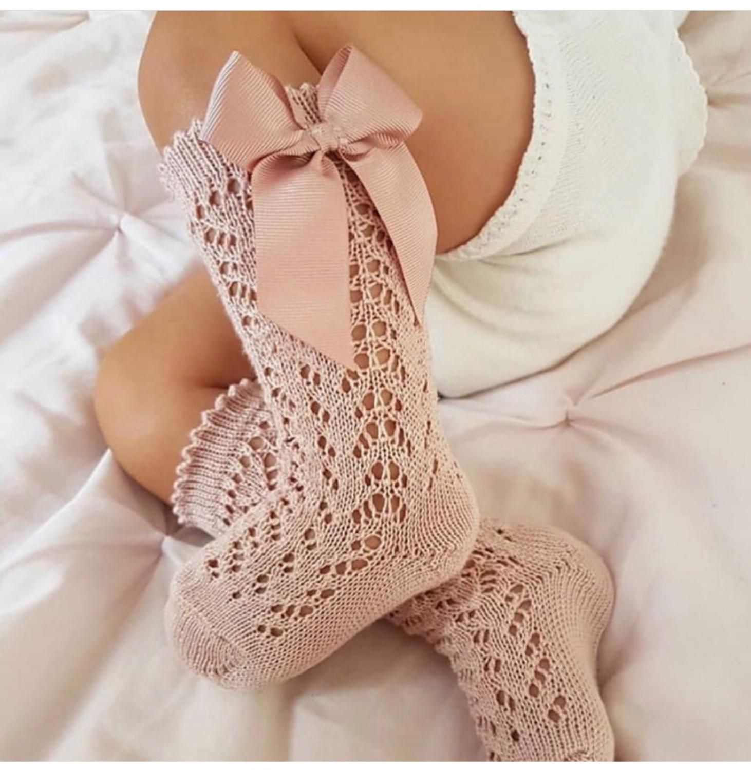 Baby Mädchen Knie Hohe Socken Königliche Prinzessin Stil Farben Mit Bogen Baby Kleinkind Lange Rohr Bogen Streifen Socken freundlicher aushöhlen Socke