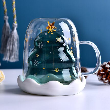 Creatieve Kerstboom Koffie Mok Dubbele Laag Glas Cola Cup loodvrij Glas Beker Melk Sap Cup Kerstcadeau kinderen Cup