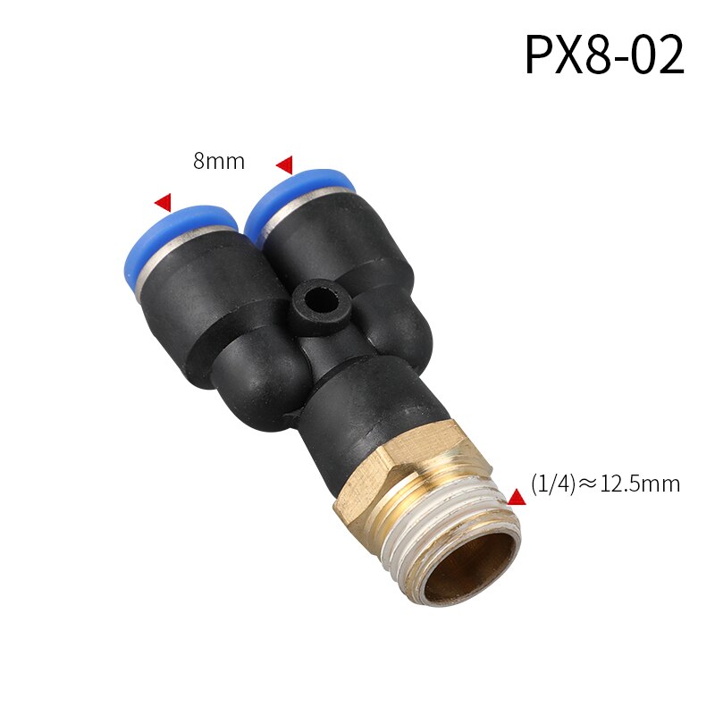 Y type tee luft pneumatiske fittings lynkobling  px4 6 8 10 12mm til hangevind  m5 " 1/8 " 1/4 " 3/8 " 1/2 " bsp kobling: Px8-02