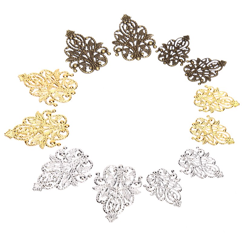 20pcs Filigree crafts Hollow Embellishments Findings Jewelry Accessories Bronze Tone ornaments 35mm