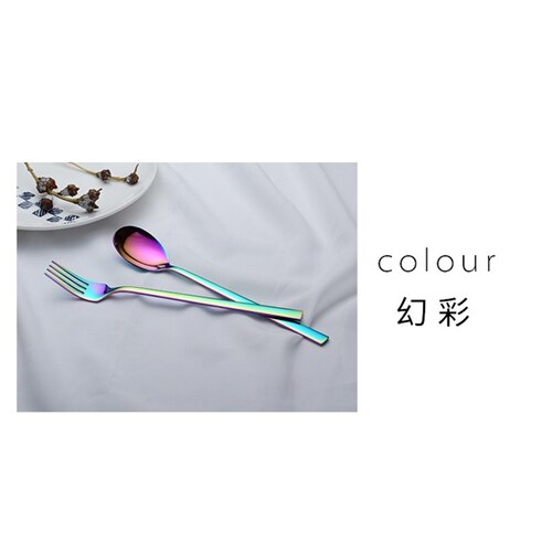 Edelstahl Löffel Gabel Kaffee Kuchen Dessert Eis Gabeln Löffel Koreanische Quadratischen Griff Farbe Gabel Löffel Geschirr Besteck: Spoon illusion