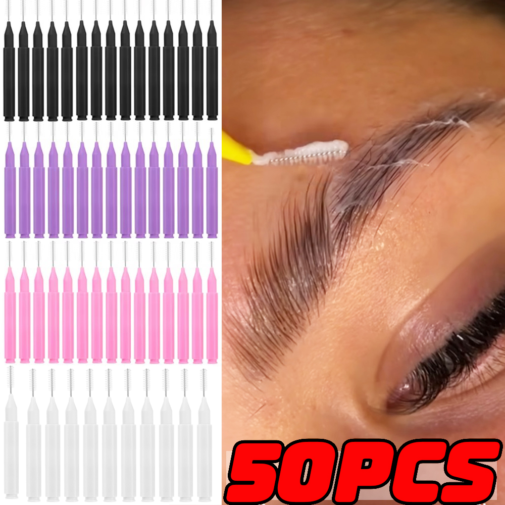 50PCS Mini Eyebrow Brush Portable Brow Perm Brushes Disposable Bendable Micro Eyelash Brow Lifting Brushes Applicators Tools