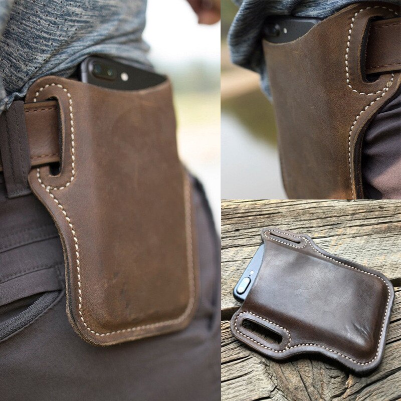Mannen Mobiel Loop Holster Case Riem Taille Tas Rekwisieten Lederen Portemonnee Telefoon Portemonnee Case