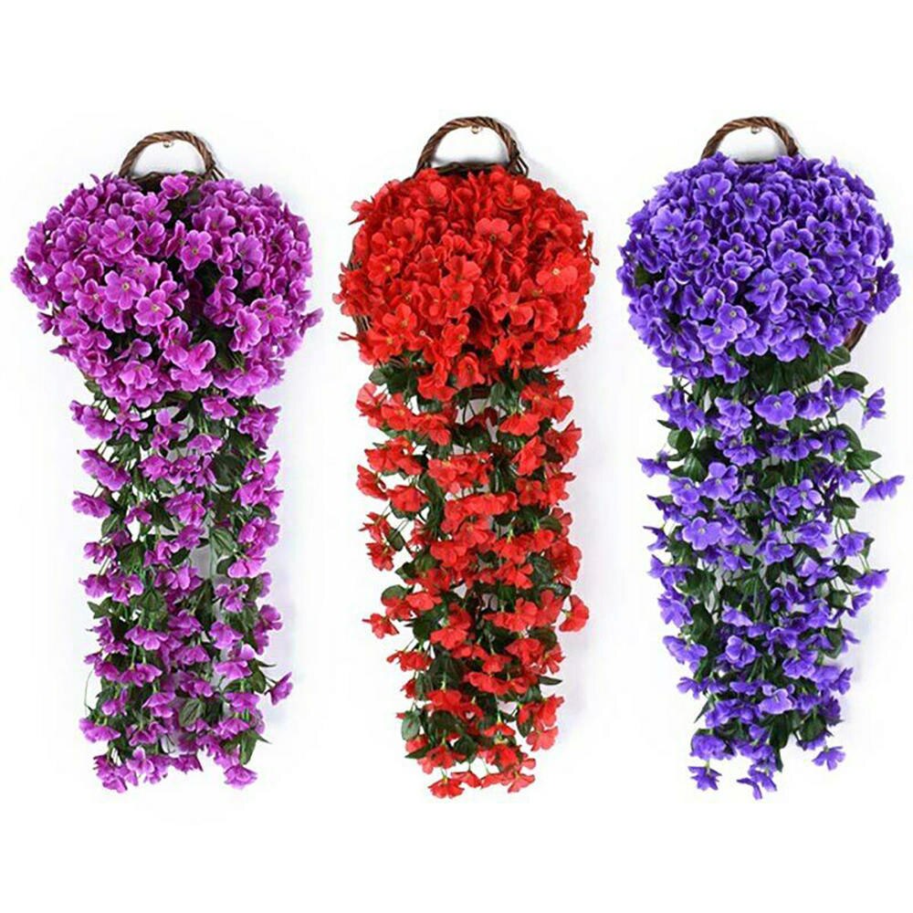 Sztuczna hortensja fioletowa wisząca girlanda z winorośli kryty odkryty dom kwiat ozdobny ślub strona główna balkon dekoracja korytarza