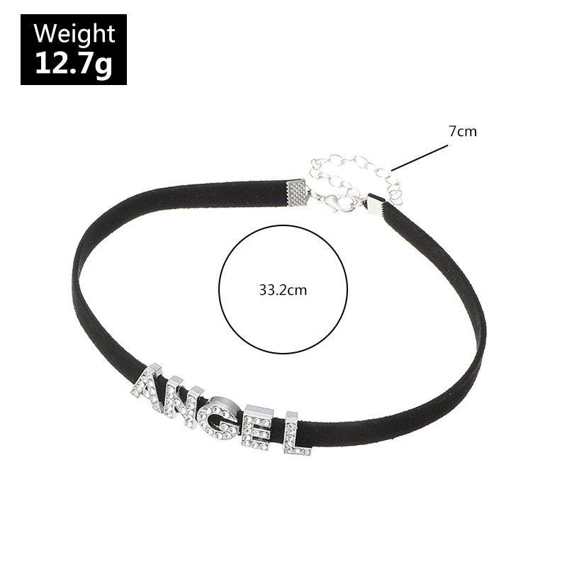 Collar gótico negro con cristales y letras de ángel para niña y mujer, Gargantilla corta, cuello Punk, Retro, joyería para , accesorios para el cuello