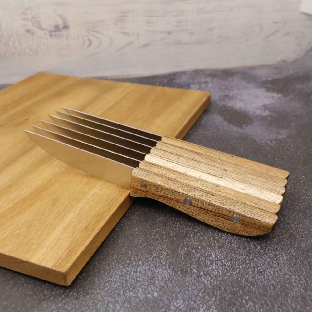 6pcs/set Stainless Steel Steak Knife Set Steak Knives With Wood Handle Table Knives Set Restaurant Cutlery Dinnerware
