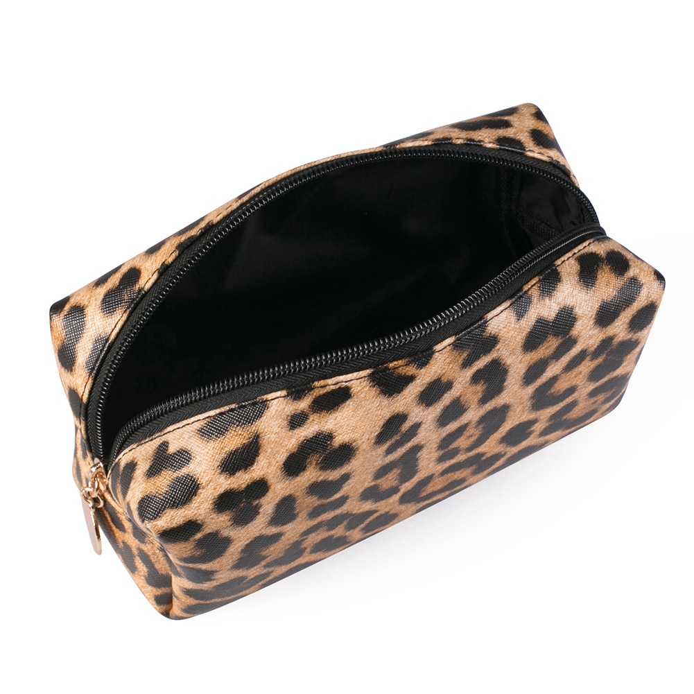 Frauen machen-hoch PU Leder Praktische Große Kapazität Organizer Multifunktionale Kosmetik Tasche Leopard drucken Lagerung Beutel