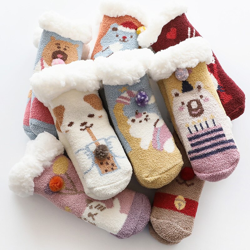 Kids Anti Slip Cashmere Christmas Socks Toddler Child Boys Girl Baby Winter Thick Warm Cartoon Animal Parent-child Thermal Sock