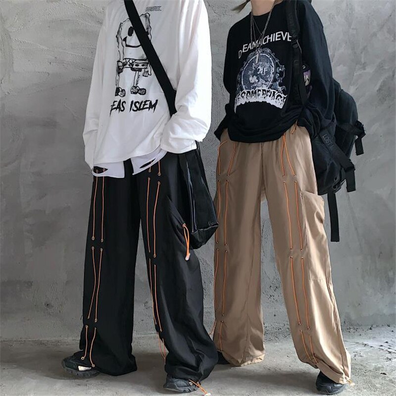 Harajuku gotisk løse bukser med vide ben herre joggebukser i koreansk stil par joggebukser trend retro mørk ispedd underdel