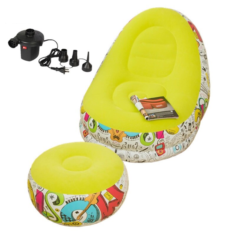 Inflatable Sofa PVC Lunch Break Sofa Bed Portable Set with Pedal Flocking Sofa Chair Inflatable Folding Recliner