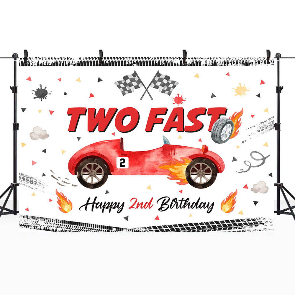 Mocsicka DUE VELOCE Felice 2° Compleanno Sfondo fotografico Rosso Auto da corsa Ragazzo Compleanno Festa Decor Sfondo fotografico Banner personalizzato: Lavanda / 272*1100