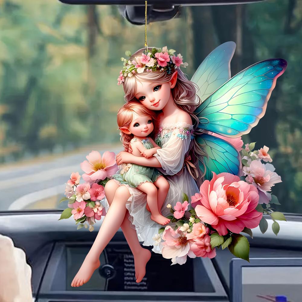 2d akrylgrønne alv-anheng blomsterfe-anheng små friske bilanheng tegneserie søt alv bil bakspeildekorasjonsanheng: måke