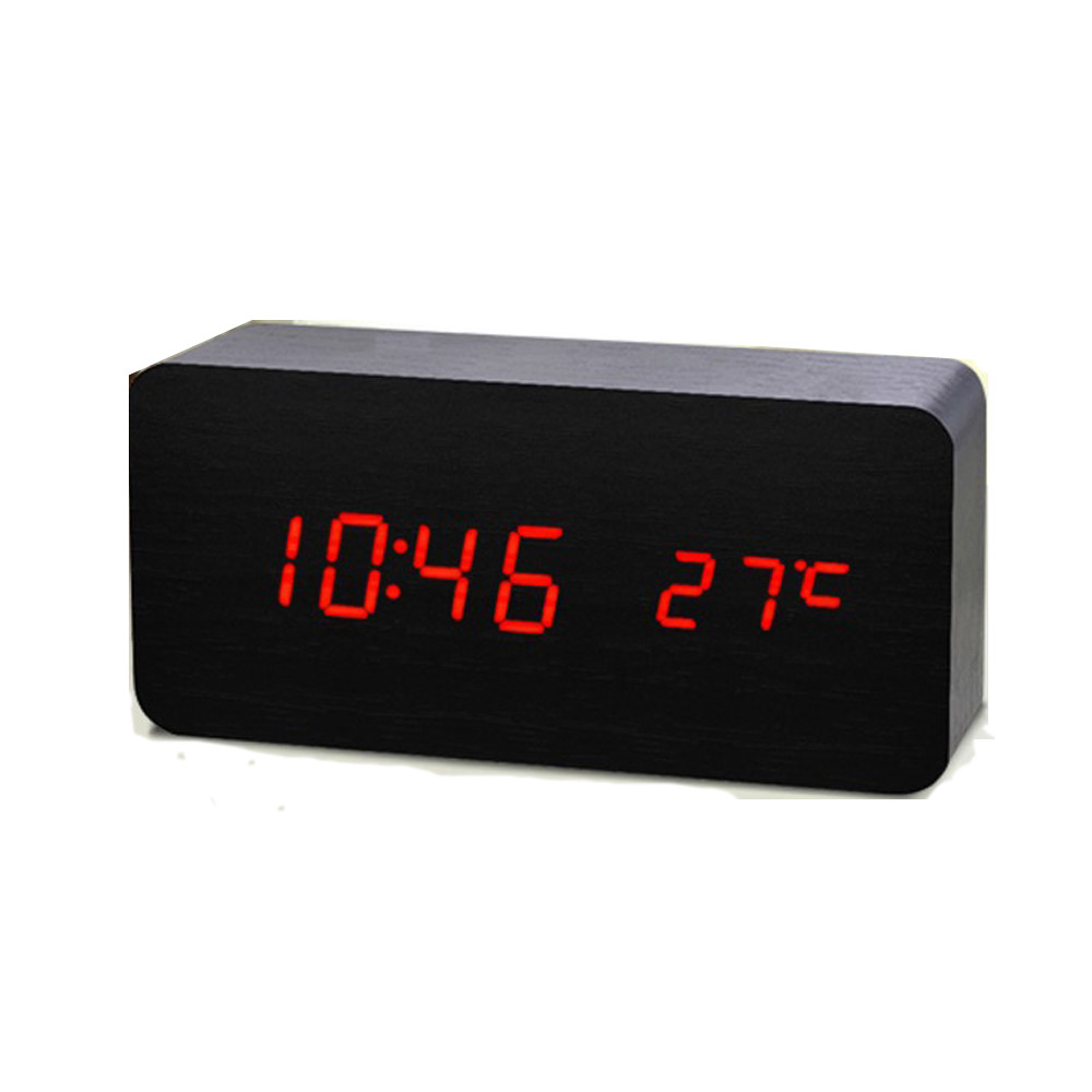 Voice Control Kalender Thermometer Houten Led Digitale Wekker Usb/aaa Digitale Tijd Temperatuur Display Home Decoratie Klok