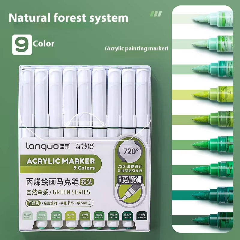 Ensemble de marqueurs en acrylique Languo pour documents empilables, stylos à encre à contrôle intelligent, fournitures d'art, ensemble de pinceaux pour étudiants: Bleu