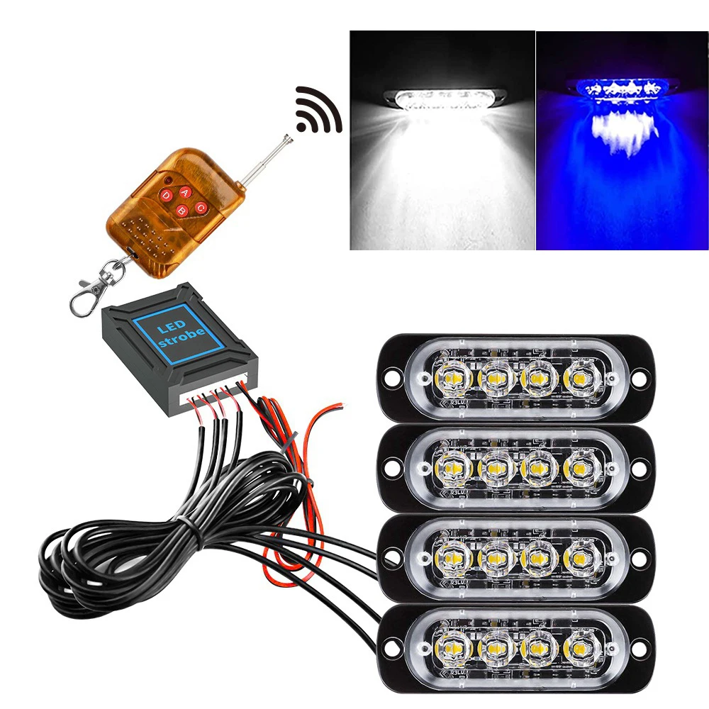 16 LED Wireless Car Emergency Lights Auto Police Strobe Light Blue Red Amber Warning Flashing Lamp 12/24V for Trailer Truck: Crystal Blue