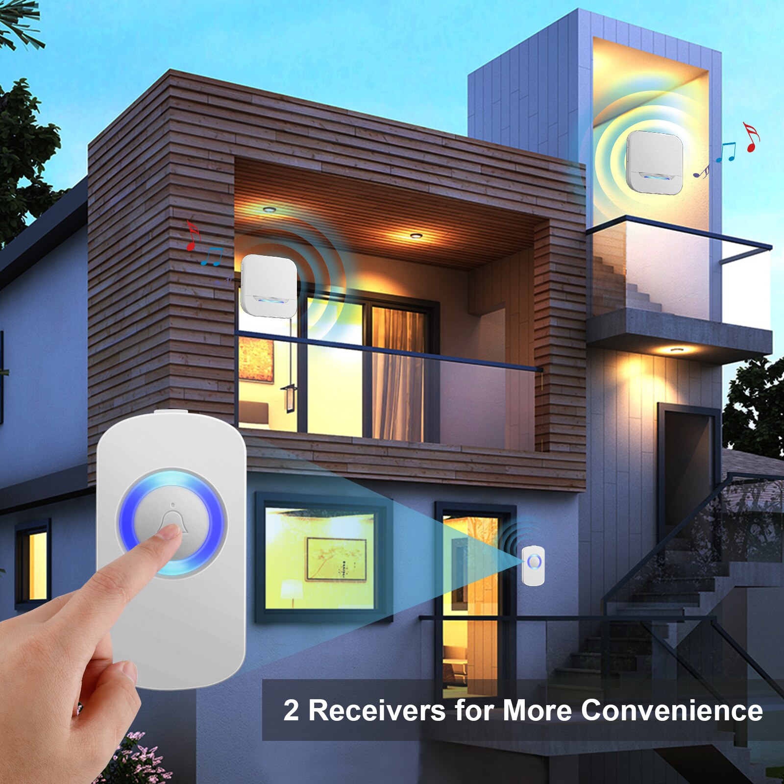 Waterproof Wireless Door Alert Office Shcool Security Door Bell Electronic Doorbell Chime With 300M Range 4 Volume Levels White