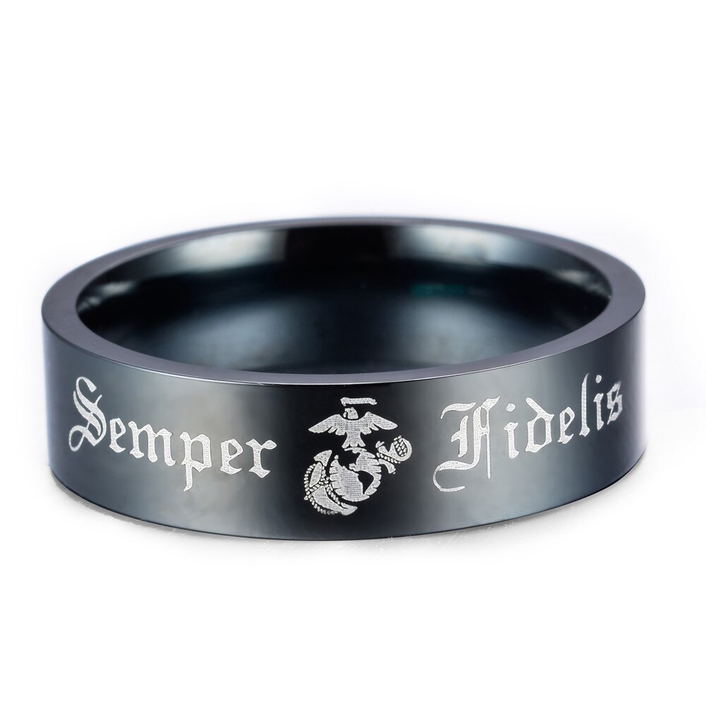 Black Semper Fidelis Mans Punk Ring Letter Latin Marines Rings Stainless Steel Ring